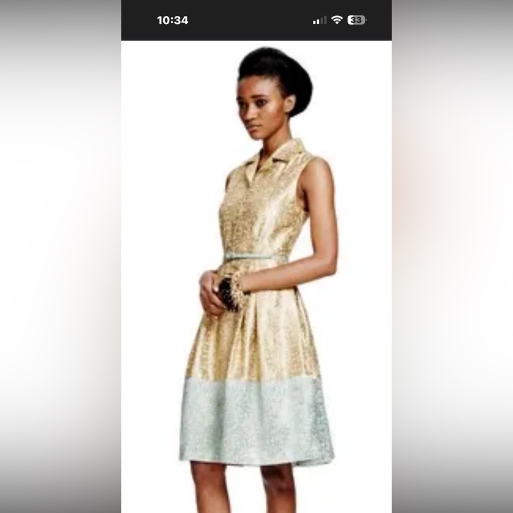 Duro Olown size 4 metallic 50s style swing dress with lining 2013 edition gold